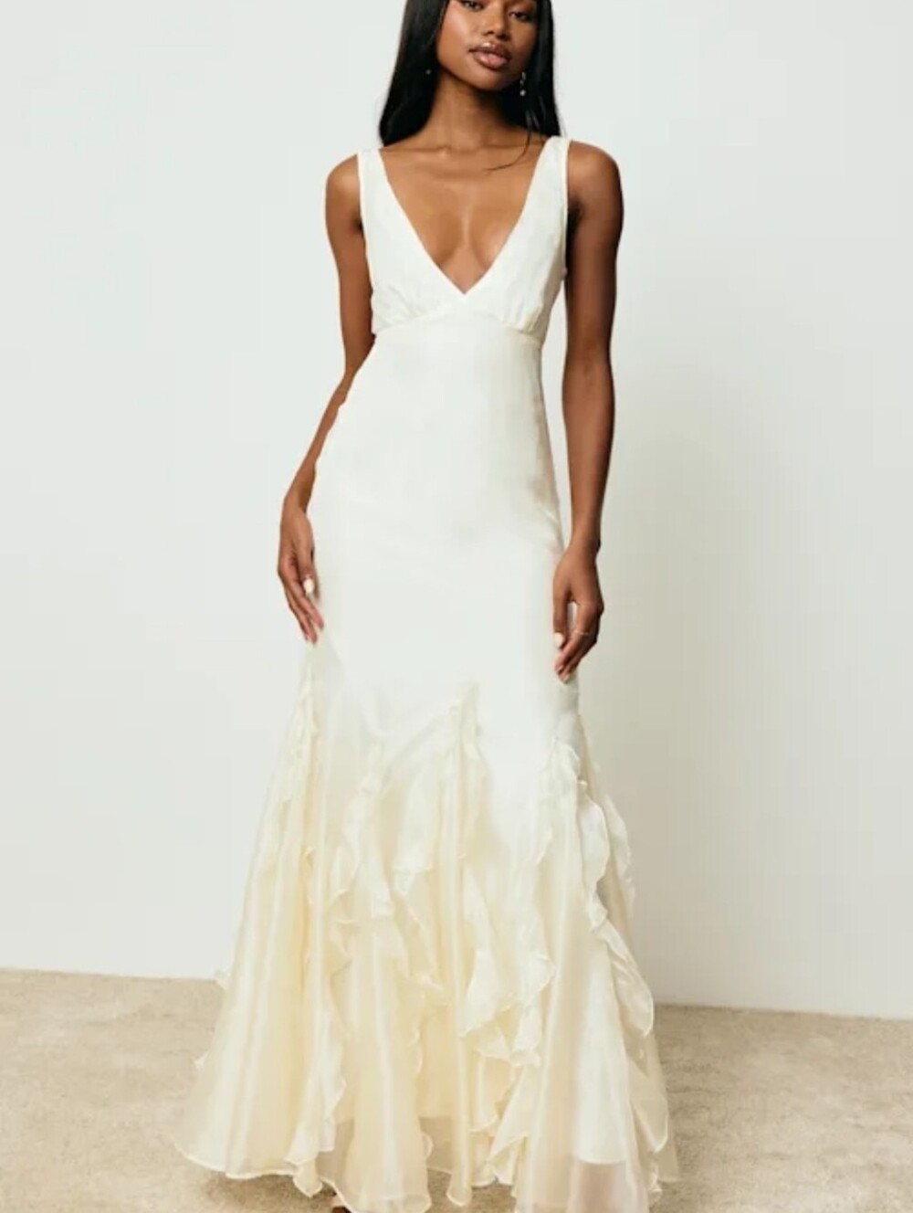 Ivory Sleeveless Ruffled Maxi Dress